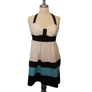 TRIXXI  Halter Strapless Dress Size 5 Jr Black/Blue/White Zipper Color Block